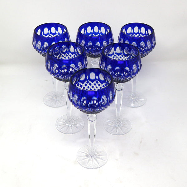 Set of 6 Cobalt Blue Shannon Crystal Wine Glasses