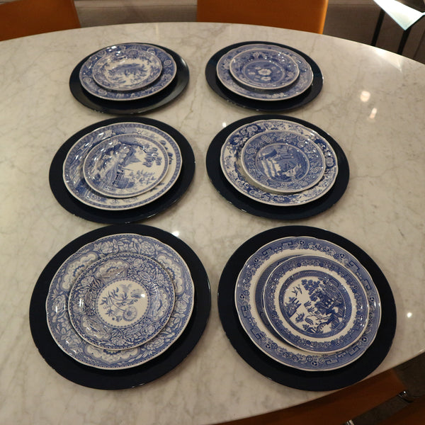 Set of 12 Spode Georgian Blue Room Plates w/ 6 Acrylic Chargers