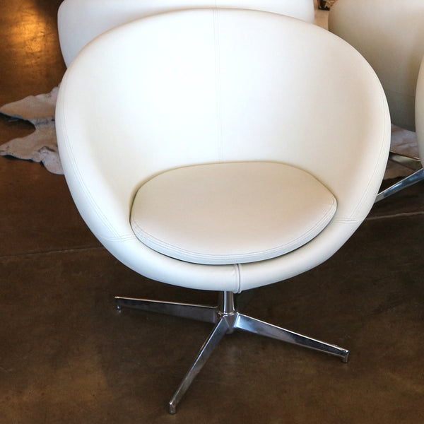 White Rounded Back Leather Swivel Chair