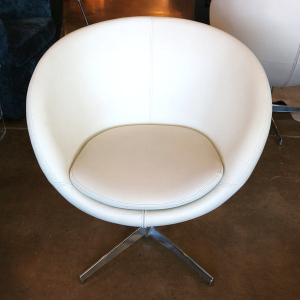 White Rounded Back Leather Swivel Chair "as-is"