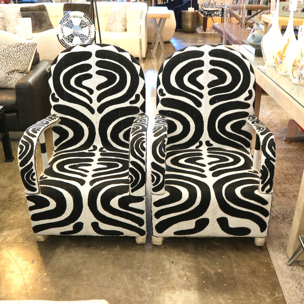 Pair of African Yoruba Black & White Beaded Chairs