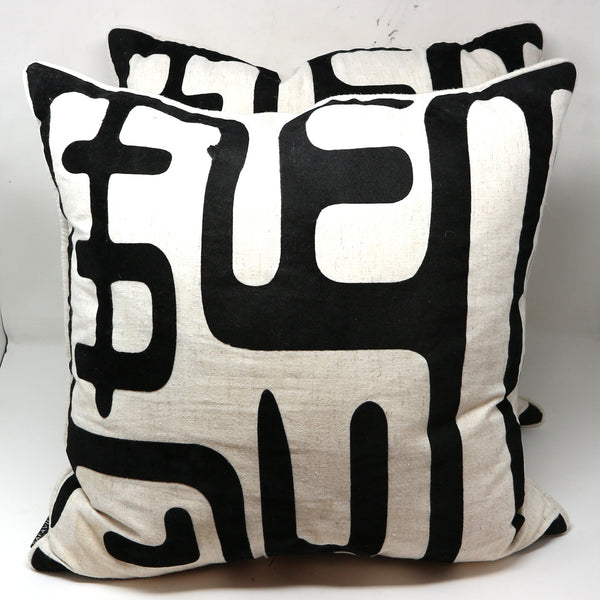 Pair of Safavieh Cream & Black Down Pillows