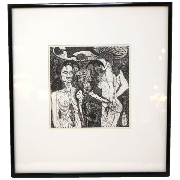“Make Me an Angel” By John Hyden Ink Drawing on Paper C.1989 Framed
