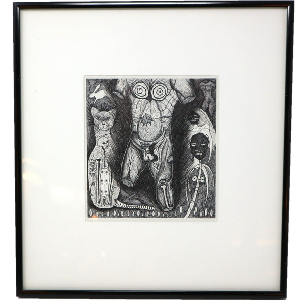“Mama’s Boy” By John Hyden Ink on Paper C.1990 Framed