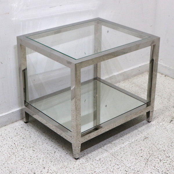 MG & BW Polished Stainless Steel Mirror & Glass End Table
