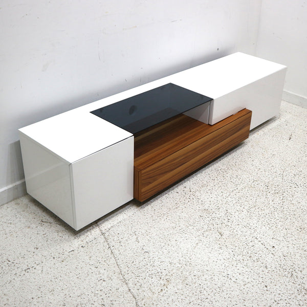 J&M White Lacquer & Walnut Media Console