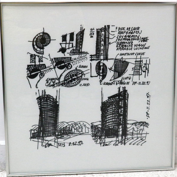 “Napkins” by Helmut Jahn Framed Lithograph on Cotton Napkin