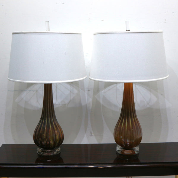 Pair Studio A Home Ribbed Glass Table Lamps