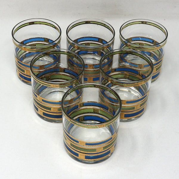 MCM Culver Blue Empress Rock Glasses Set of 6 22kt