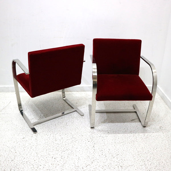 Pair of Red Velvet Knoll Brno Flat Bar Chairs