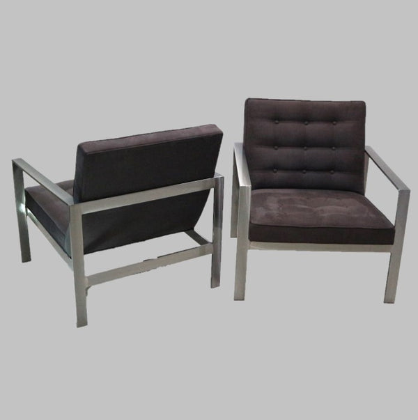 Pair of High Fashion Home Steel & Grey Suede Chairs