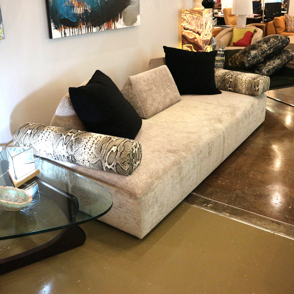 Custom 3-Piece Edra Chenille Sofas & Ottomans Includes Black & Snakeskin Pillows