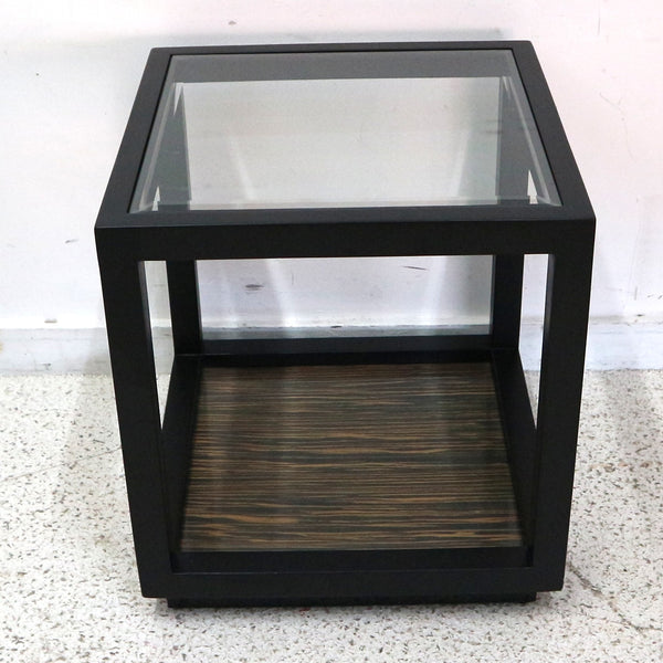 Pair of Black Wood & Glass Cube End Tables