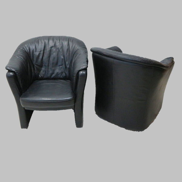 Pair of Vintage Cantoni Black Leather Club Chairs