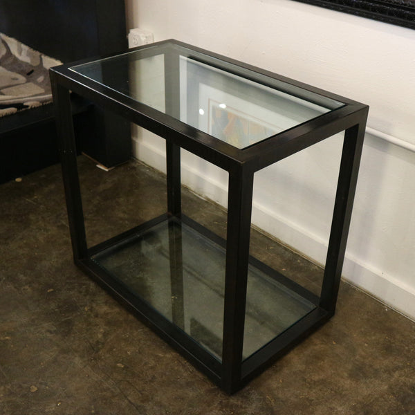 Pair of Allan Knight Antique Bronze & Glass Nightstands