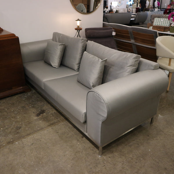 Silver Satin Blend Sofa “As Is”