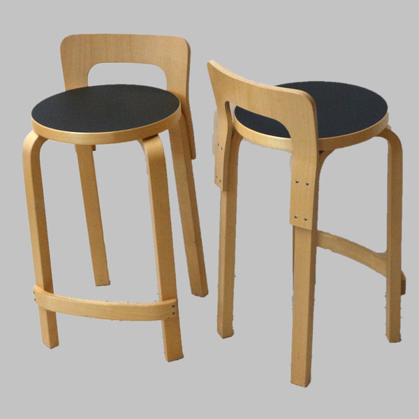 Set of 3 Artek Alvar Aalto K65 Low Back Stools