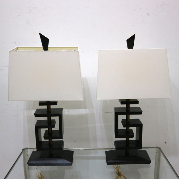 Pair of MCM James Mont Cerused Wood Lamps