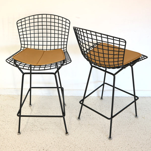 Set of 3 Knoll Bertoia Black & Tan Bar Stools