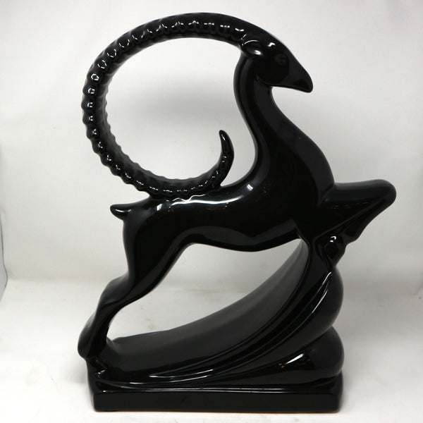 Vintage Art Deco Black Ceramic Ibex