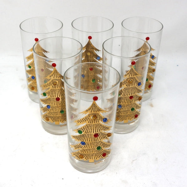 Set of 6 Culver 22k Gold Jeweled Tree Glasses