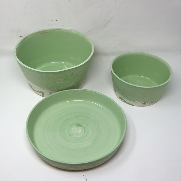 Set of 3 GV Green Ceramic Bowls