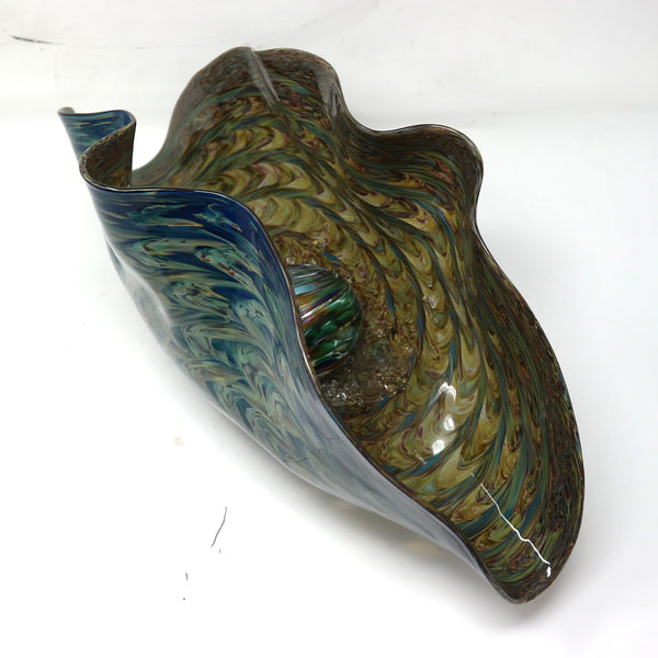 Folded Art Glass Oyster w/ Pearl Signed