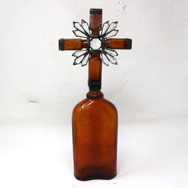 Large Antique Amber Bottles in Cross