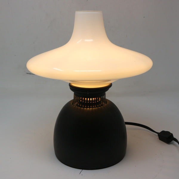 Metal Lamp Base with White Saucer Glass Top