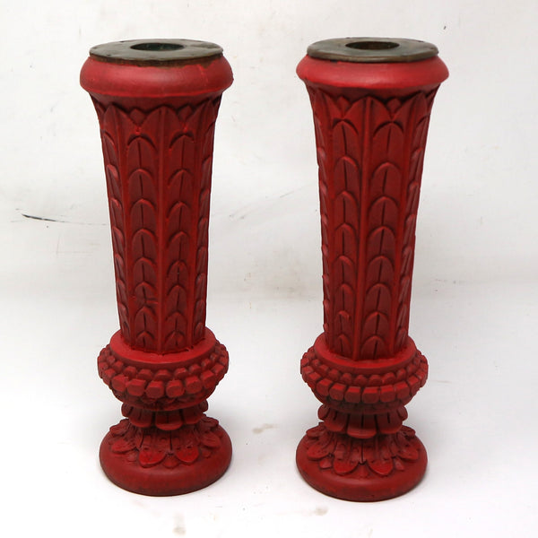 Pair of Vintage Carved Red Candle Holders
