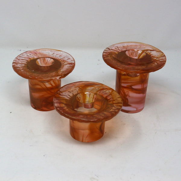 Set of 3 Peach Glass Candle Holders