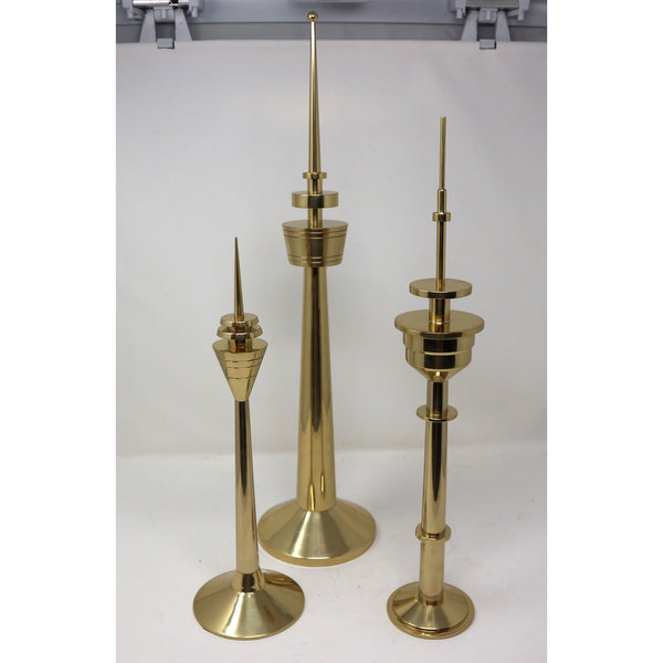 Set 3 Brass Radio Tower Sculptures