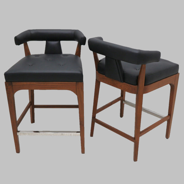 Pair Black Leather Moderno Counter stools