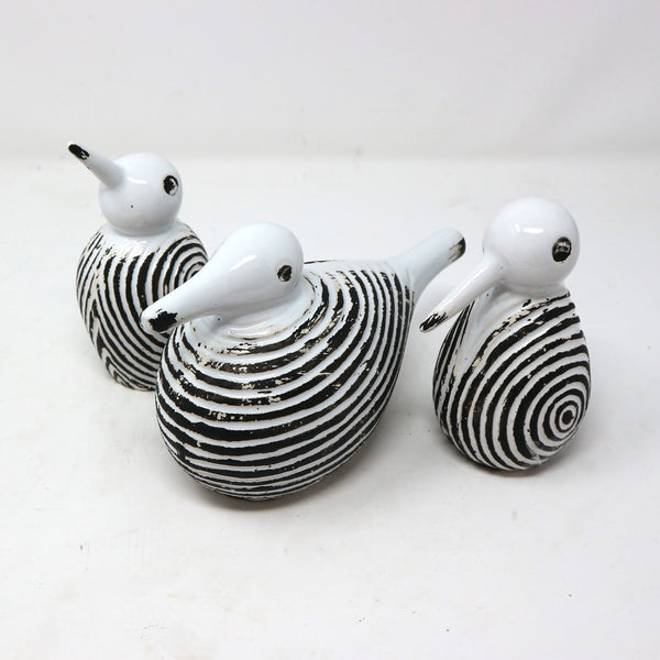 Set of 3 Black & White Striped Birds