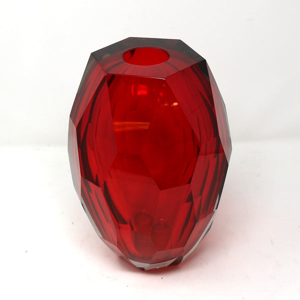 Tall Red Faceted Glass Vase