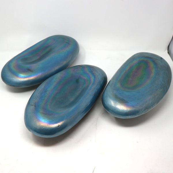 Set of 3 Iridescent Blue Glass Wall Gems