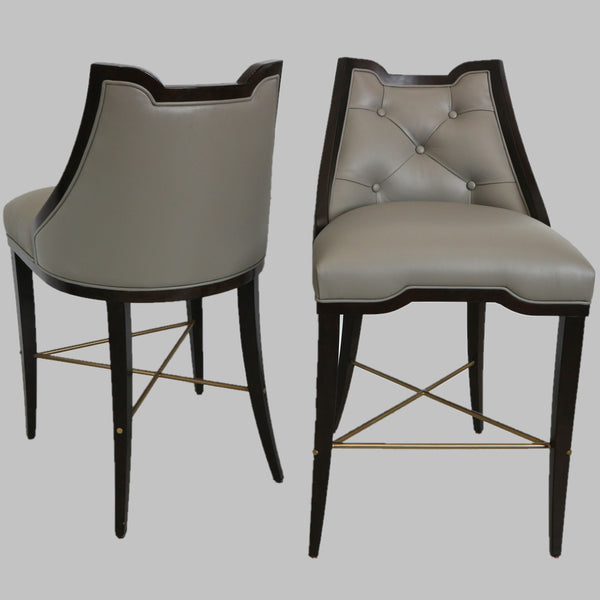 Pair Logan Gray Tufted Counter Stools