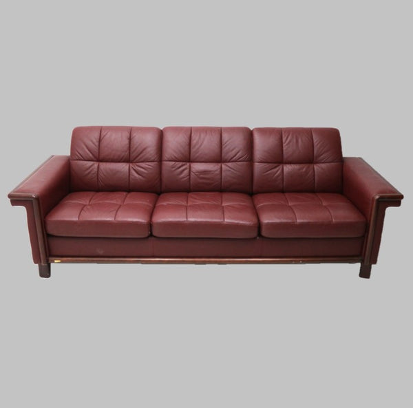 Vintage Ekornes Burgundy Leather Sofa