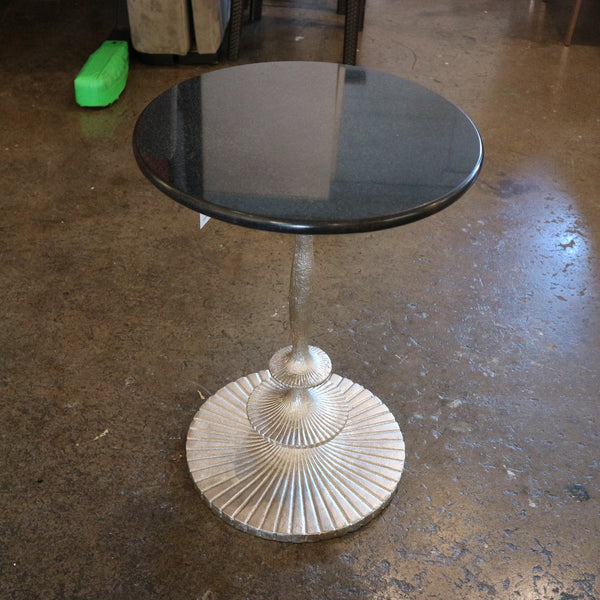 Fluted Silver Leaf & Granite Side Table