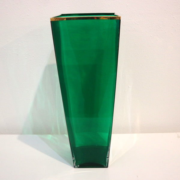 Green Glass Square Vase