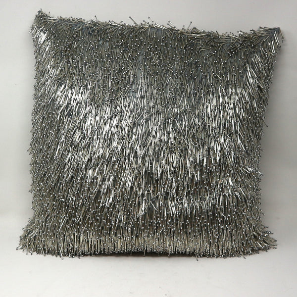 Silver Shimmy Fringe Down Filled Pillow