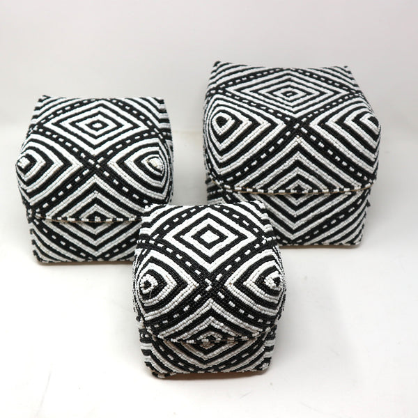 Set of 3 Black & White Beaded Boxes