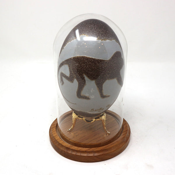 Carved Monkey Emu Egg in Cloche