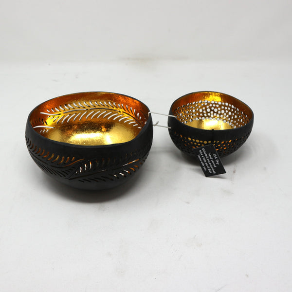 Set of 2 Hand Carved Black Coconut with Goldleaf