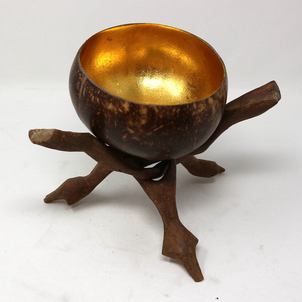 Coconut Bowl w/ Goldleaf & Rosewood Stand