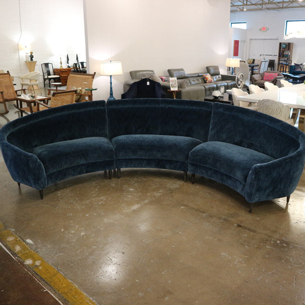 Interlude Home Navy Blue Velvet Curved Sofa