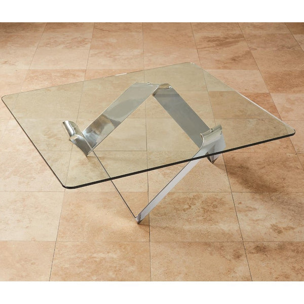 Nickel Ribbon Glass Top Cocktail Table