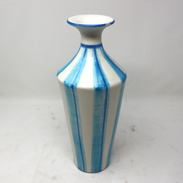 Italian White & Blue Striped Vase “As Is”