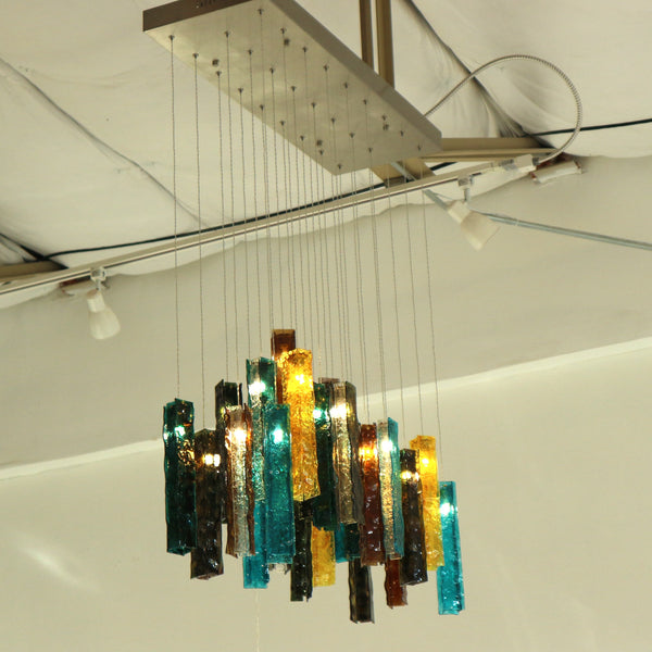 Premiere Lum. Multi Color Art Green/Blue Glass Chandelier