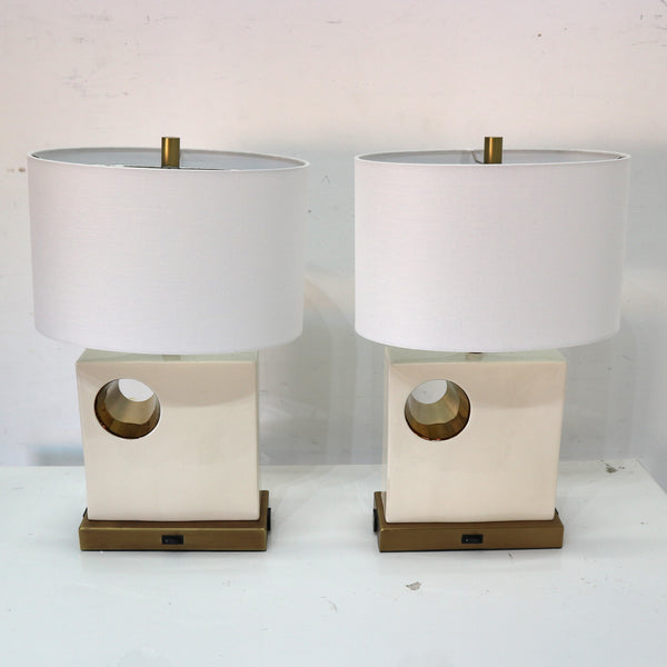 Pair of Arteriors Cream/Gold Keyhole Lamps